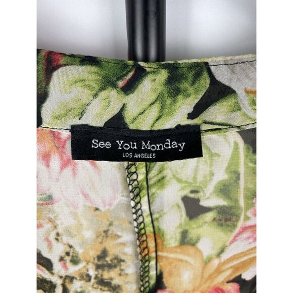 See You Monday Black Multicolor Floral Sheer Open Front Short Sleeve Kimono - Picture 3 of 5